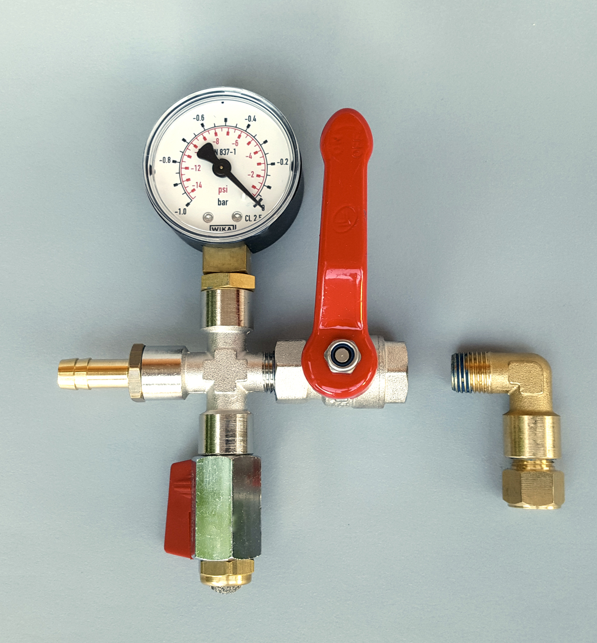 Absperrhahn mit Manometer und Tülle (VP 115 – Erweiterung 2)
